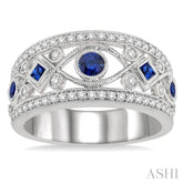1/3 Ctw Round Cut Diamond and Princess & Round Cut Sapphire Precious Band in 14K White Gold